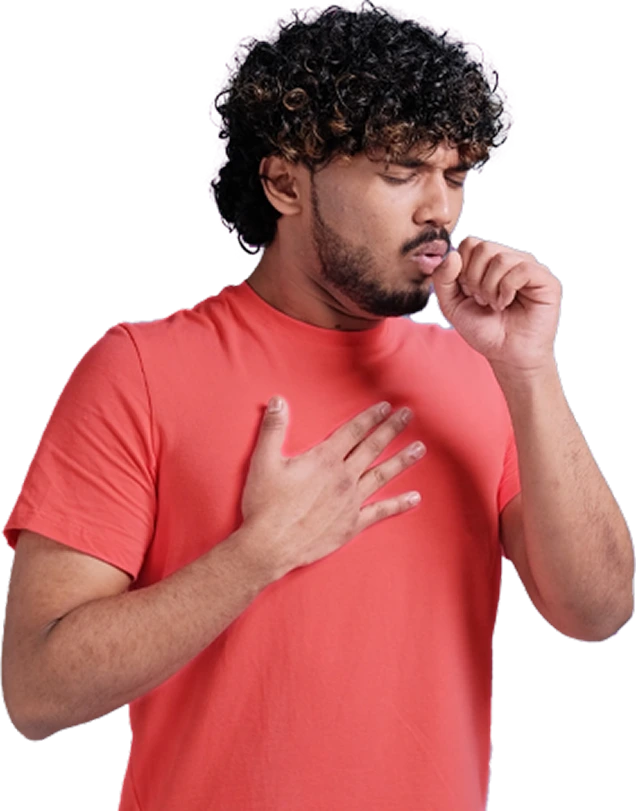 Man with asthma coughing